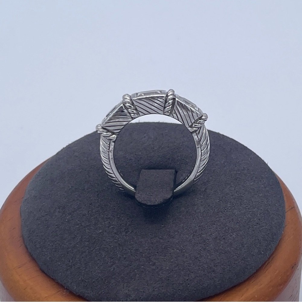Judith Ripka 3-stone Ring Sterling Silver Ring CZ Cable Motif Designer Band 925 - Picture 3 of 7